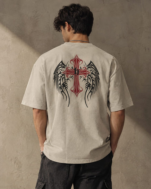 Vortex Wear Gothic Cross Oversized T-Shirt – Premium Streetwear Edition in Lavender