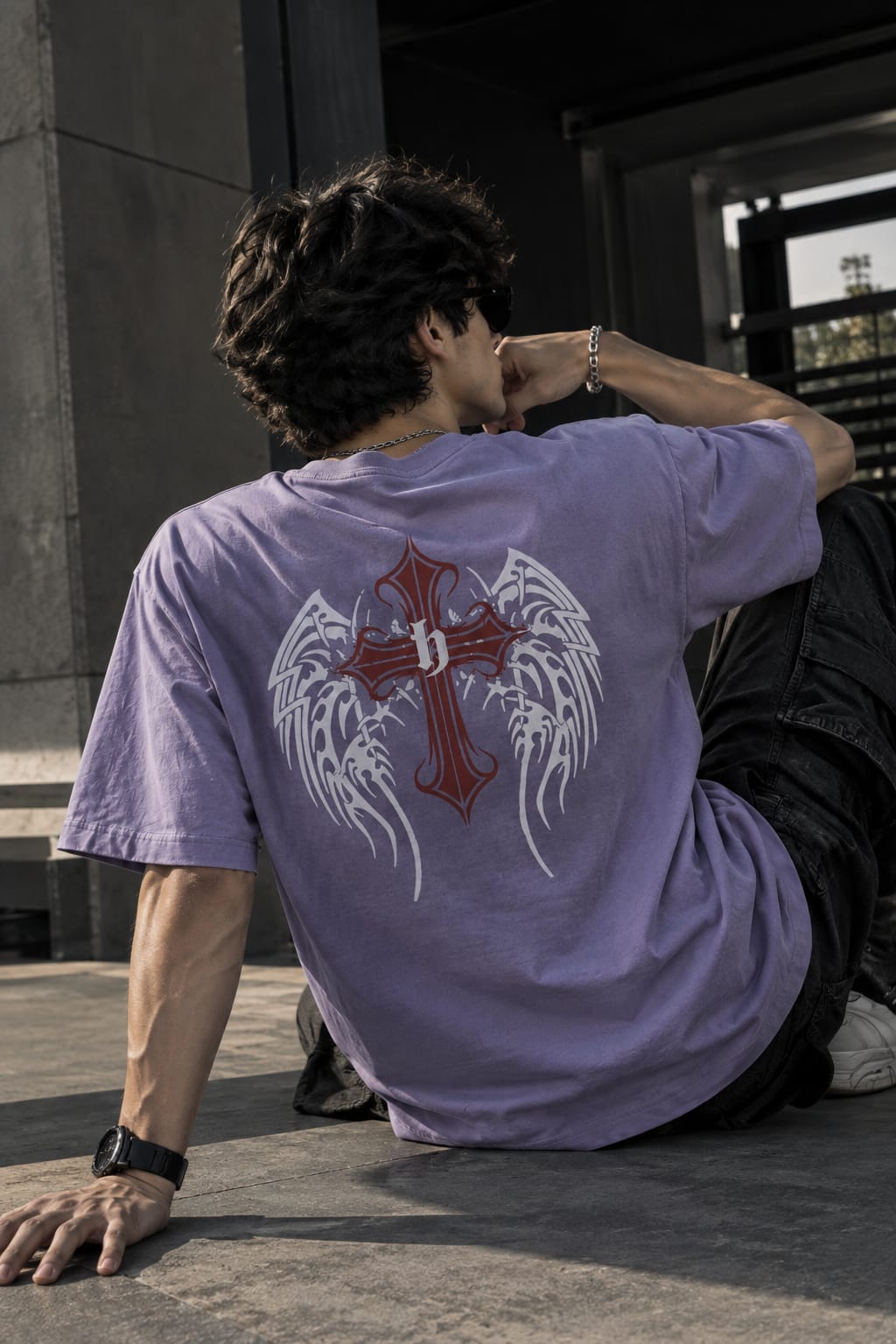 Vortex Wear Gothic Wings Oversized T-Shirt – Lavender Premium Streetwear Edition