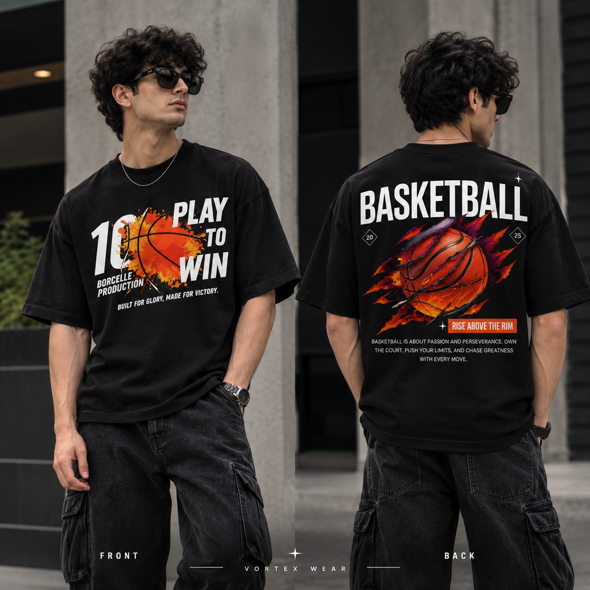 Vortex Wear – Play To Win Basketball Edition | Premium Oversized Boxy T-Shirt for Streetwear & Game-Day Vibes