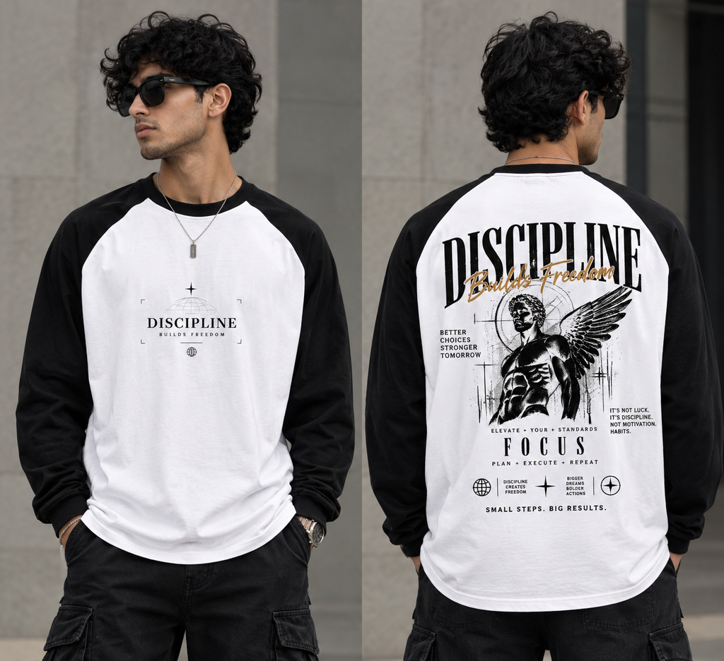 Vortex Discipline Premium Oversized Raglan T-Shirt – Black & White Streetwear Edition