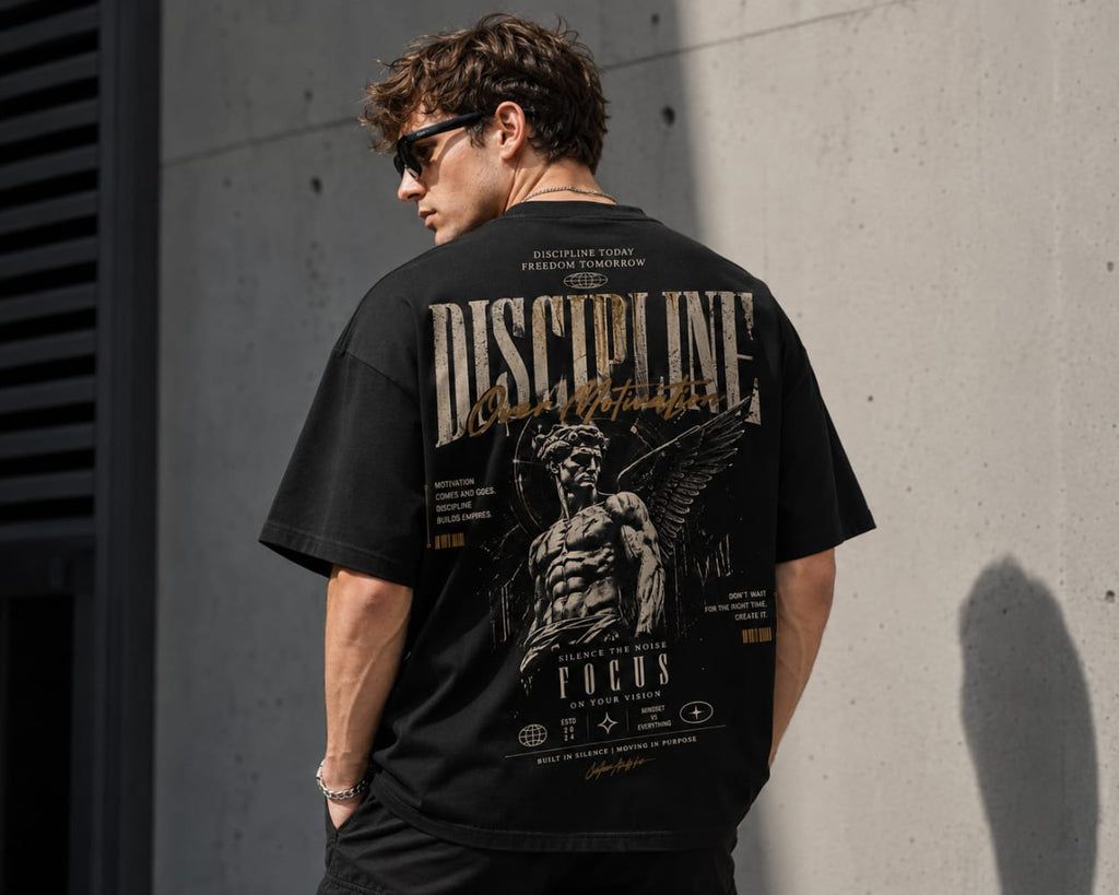 Discipline Oversized T-Shirt – Premium Gym Wear for Focus, Strength & Motivation 🔥 | Stylish Black T-Shirt for Everyday & Workout Looks